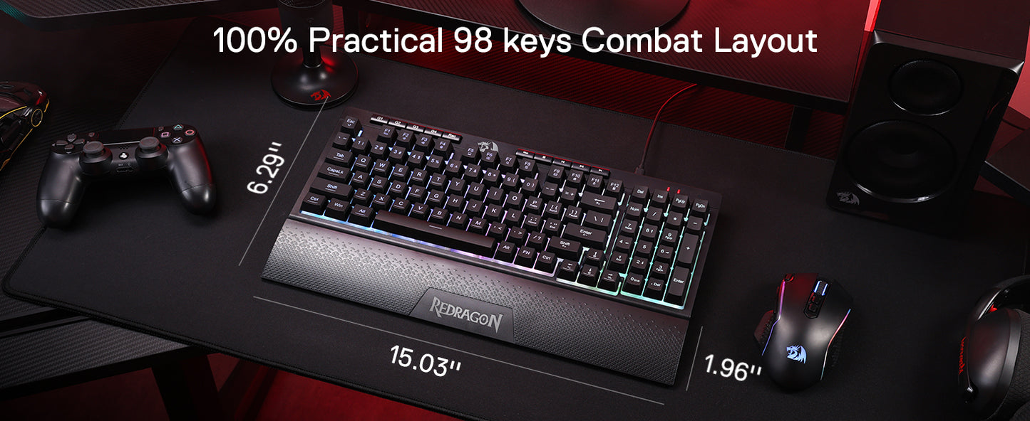 Redragon K515 Shiva RGB Gaming Keyboard | 98 Keys Mechanical Feel | Linear Switch | Detachable Wrist Rest | USB Wired