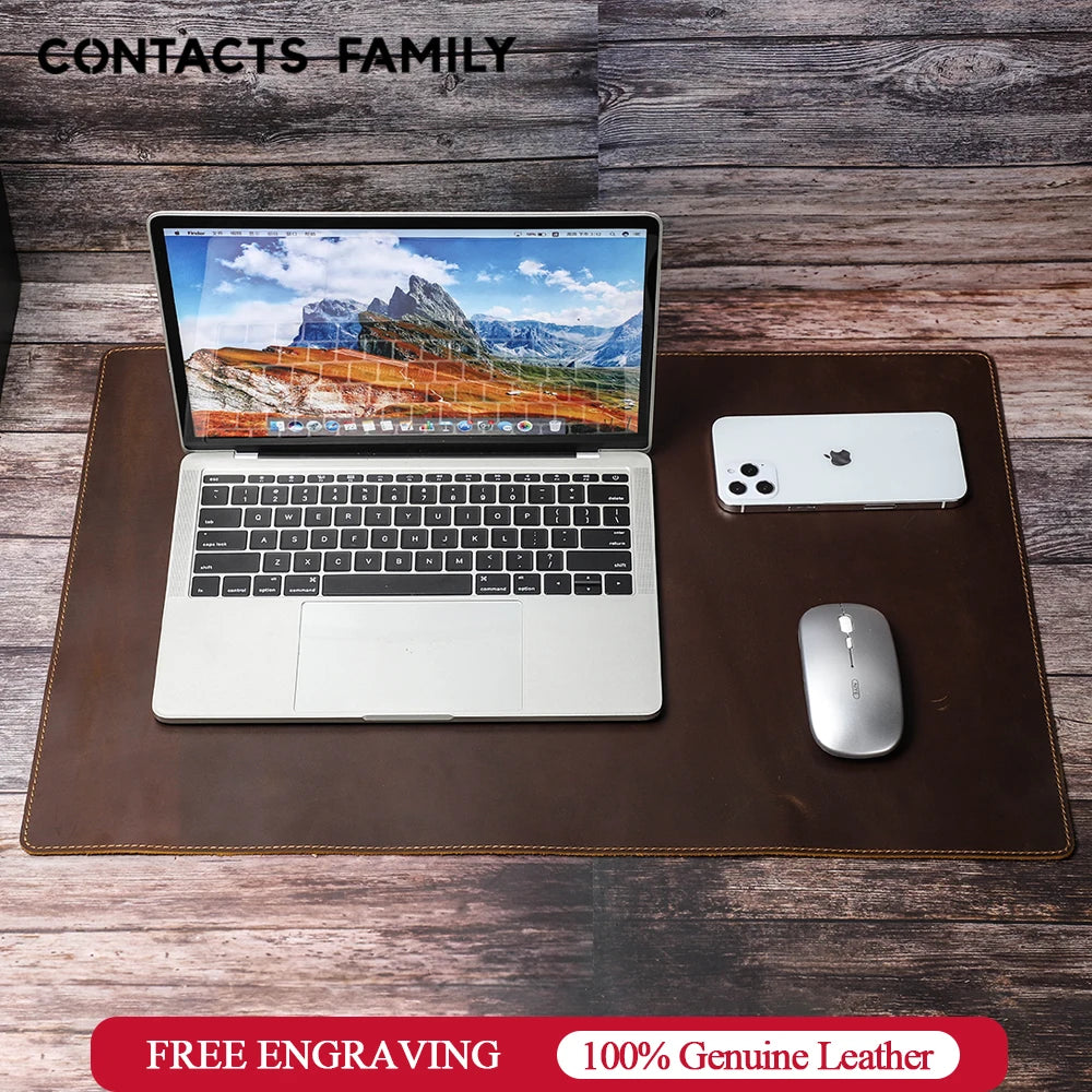 CONTACT'S FAMILY 100% Nubuck Leather Mouse Pad – Premium Desk Mat for Keyboard, Laptop & Office Computer Setup