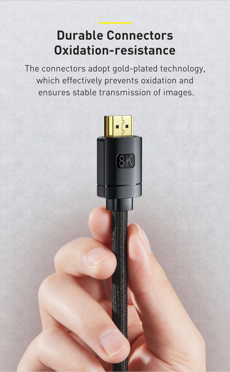 Baseus HDMI 2.1 8K Adapter Cable | Ultra HD 48Gbps | 3D, HDR, VRR, Dual Screen Modes – High Definition Series for PS5, TV, Mi Box, Projectors