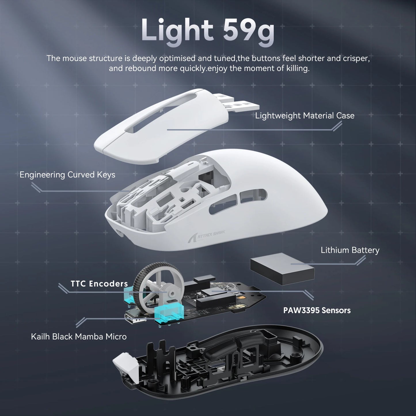 Attack Shark X3Pro / X3 Wireless Gaming Mouse | 26000 DPI PAW3395 Sensor | Tri-Mode Connection | 4K Polling Rate | 59g Ultra Lightweight