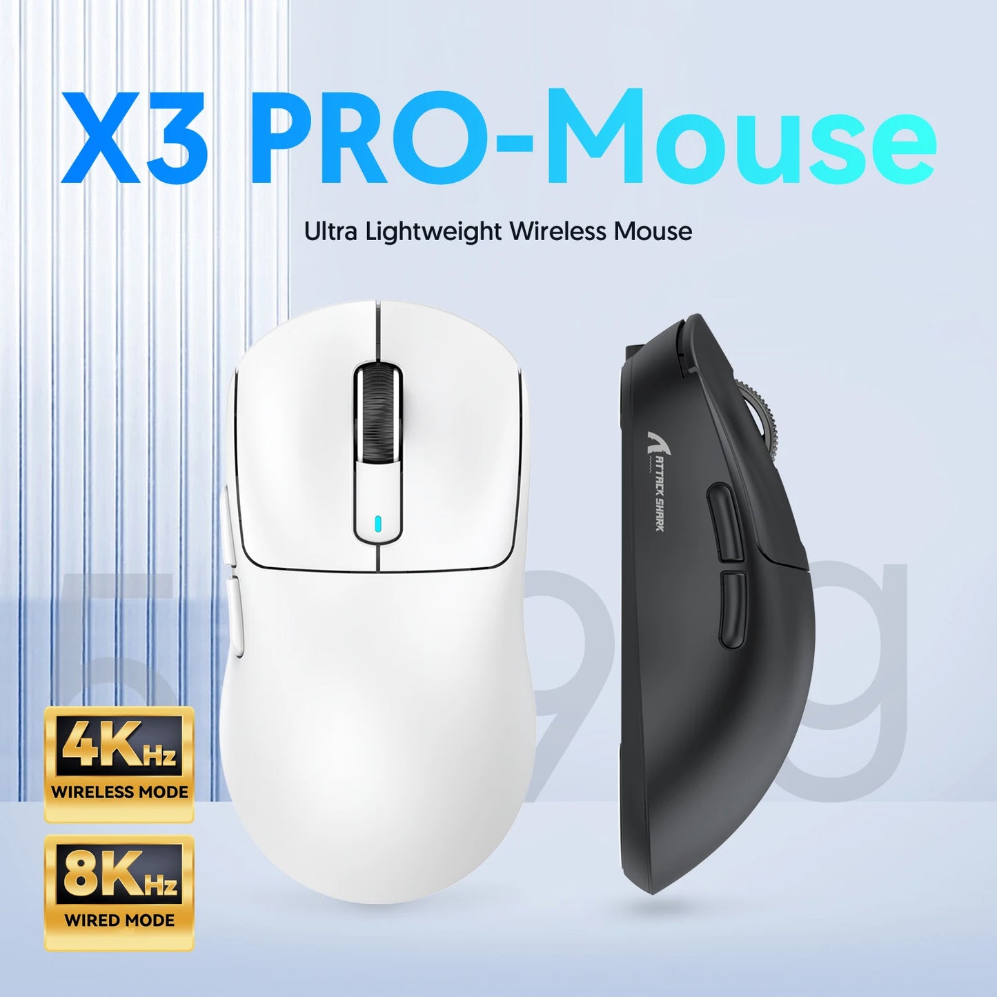 Attack Shark X3Pro / X3 Wireless Gaming Mouse | 26000 DPI PAW3395 Sensor | Tri-Mode Connection | 4K Polling Rate | 59g Ultra Lightweight