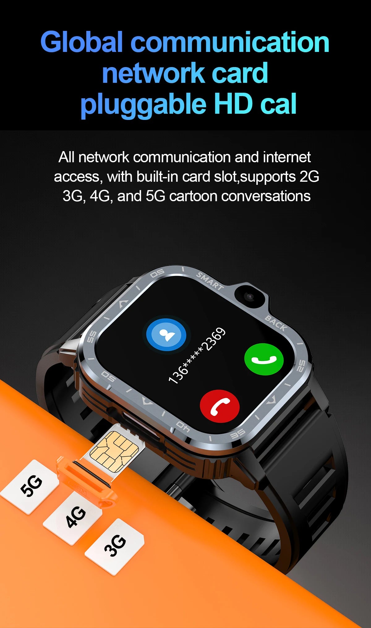 Valdus PGD 4G Android Smart Watch for Men – 64GB ROM, Dual HD Camera, NFC, WiFi, GPS, SIM Support, Fitness & Health Tracker