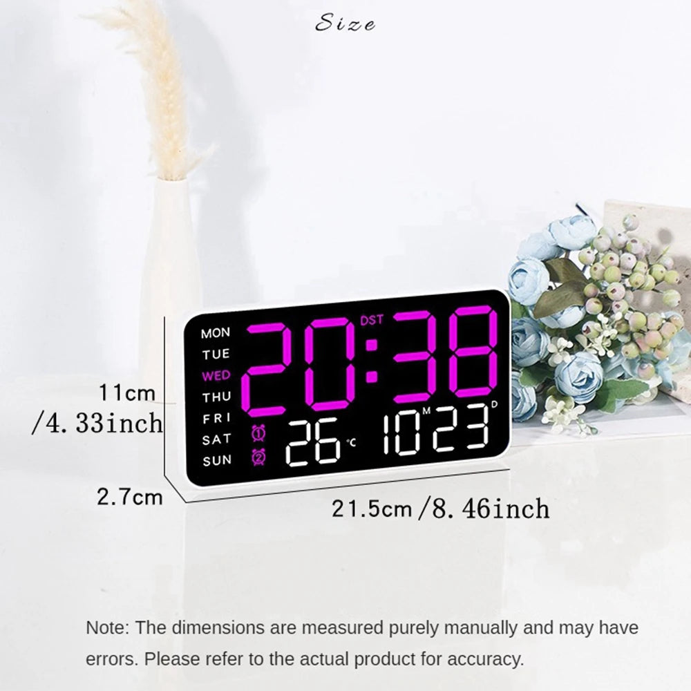 LED Digital Wall Clock – Temperature, Date & Week Display with Alarm, Voice Control & Adjustable Brightness