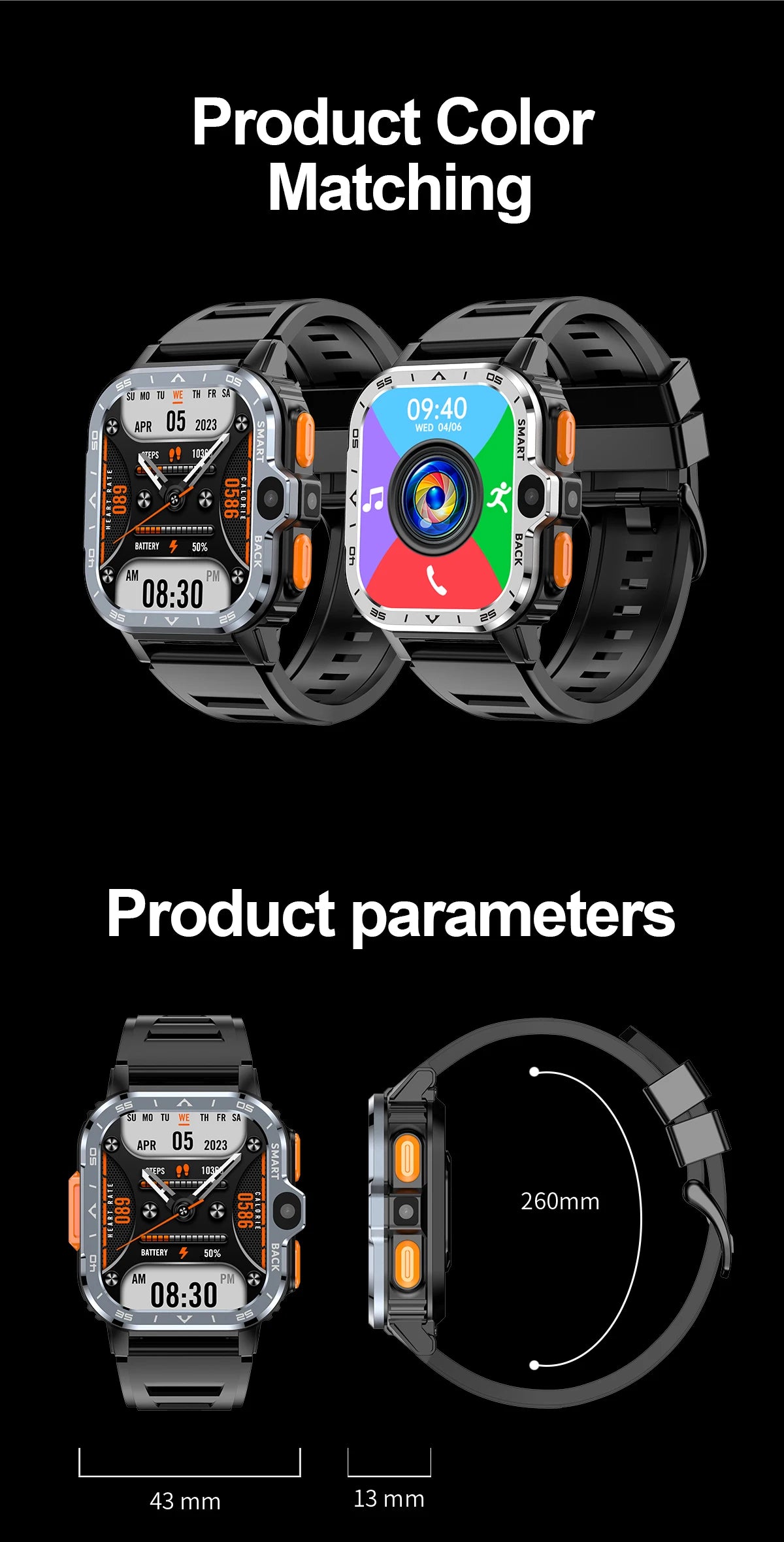 Valdus PGD 4G Android Smart Watch for Men – 64GB ROM, Dual HD Camera, NFC, WiFi, GPS, SIM Support, Fitness & Health Tracker
