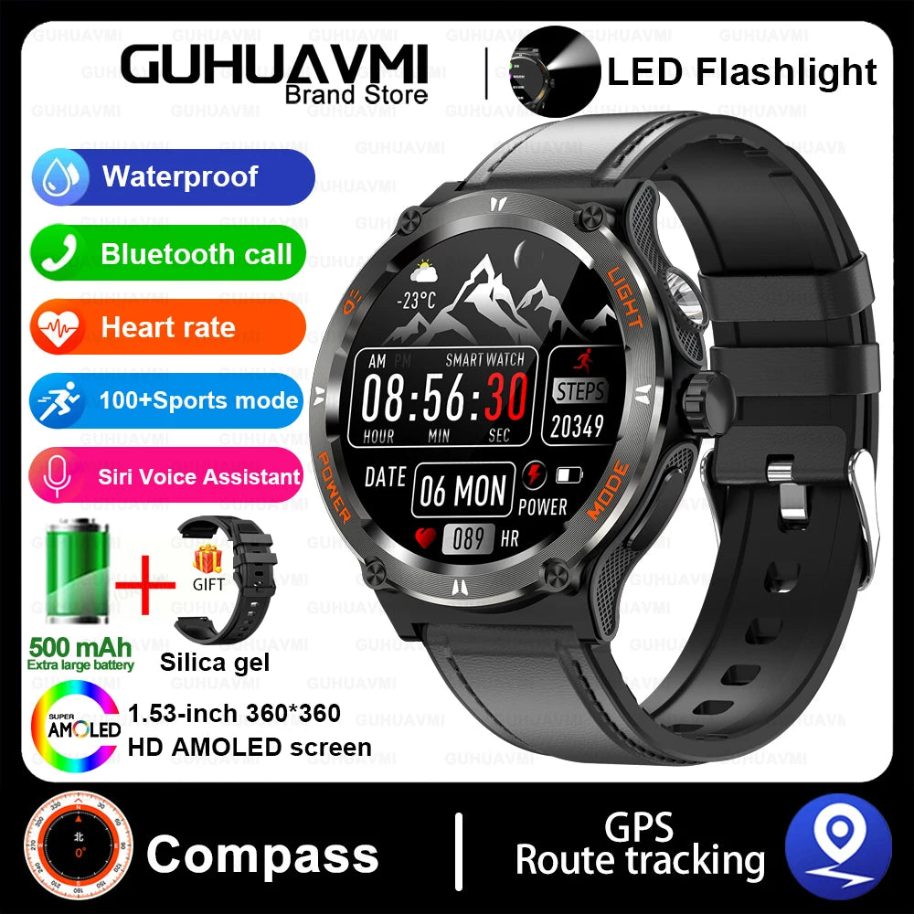 2024 New Outdoor Sport Smartwatch – GPS, Compass, LED Flashlight, 3ATM Waterproof, BT5.3 Call for Huawei & Xiaomi