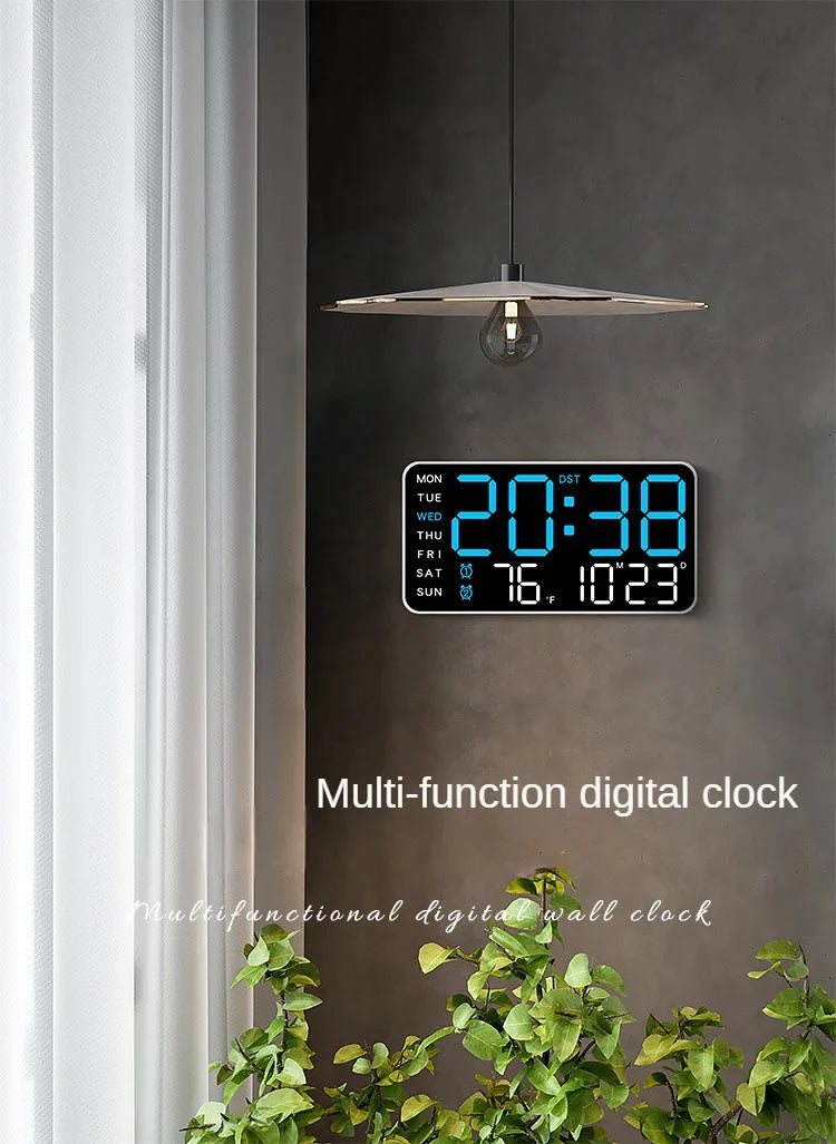 LED Digital Wall Clock – Temperature, Date & Week Display with Alarm, Voice Control & Adjustable Brightness