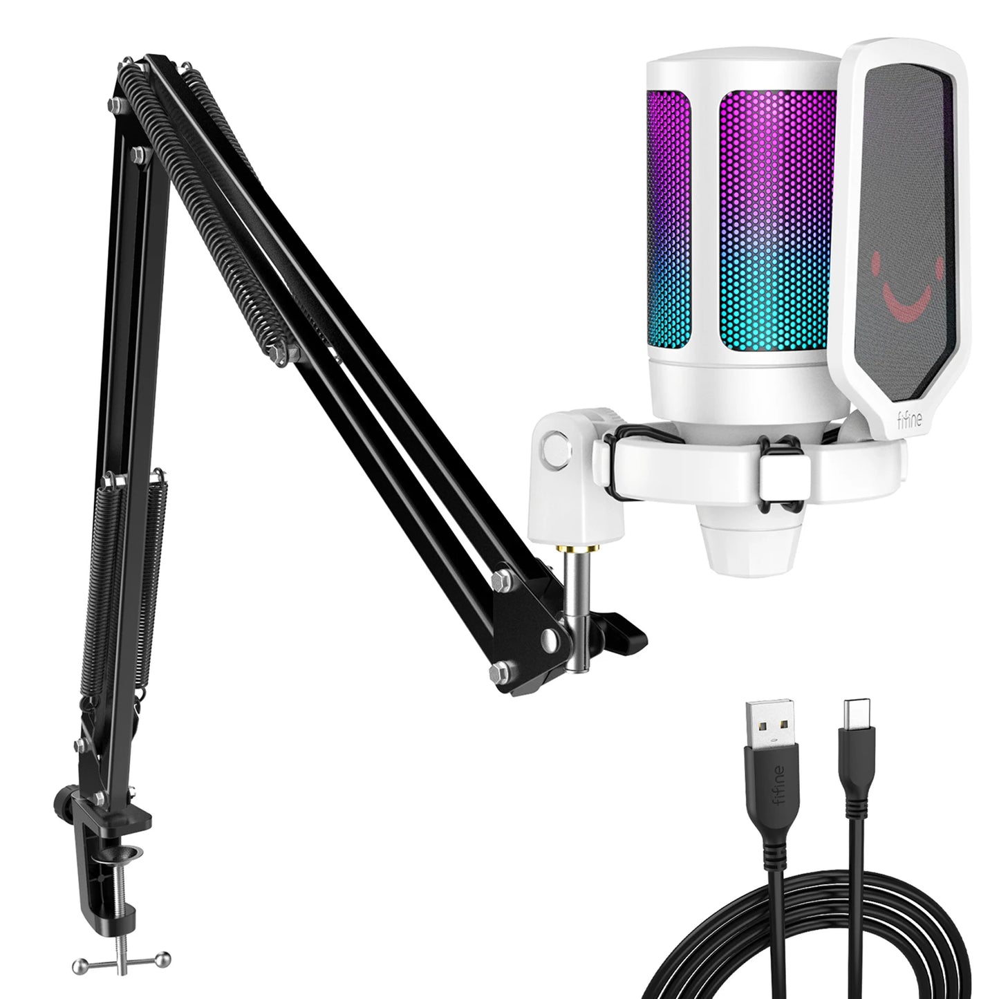 FIFINE A6T USB Gaming Microphone Kit | RGB Condenser Mic with Arm Stand, Mute Button | For Streaming, PS4/PS5, PC, YouTube, Discord