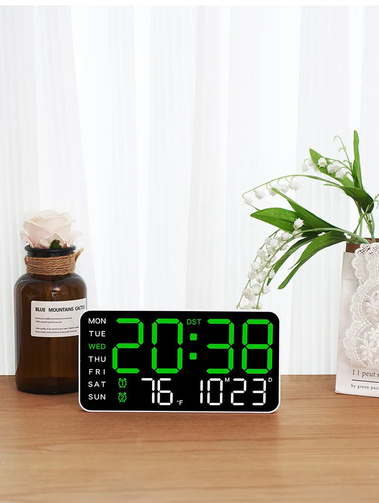 LED Digital Wall Clock – Temperature, Date & Week Display with Alarm, Voice Control & Adjustable Brightness