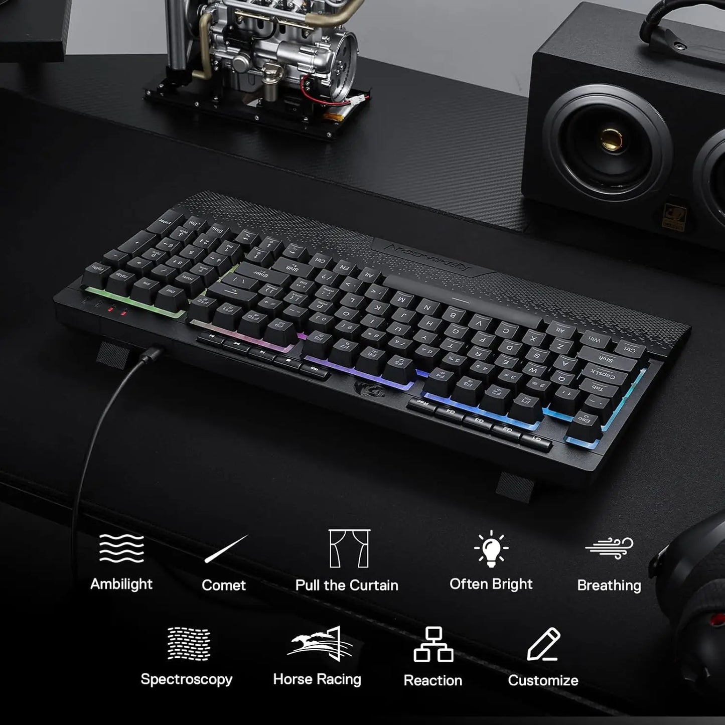Redragon K515 Shiva RGB Gaming Keyboard | 98 Keys Mechanical Feel | Linear Switch | Detachable Wrist Rest | USB Wired
