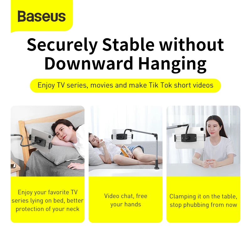 Baseus Universal Flexible Phone Holder – 360° Rotation Long Arm Stand for Bed, Desk, iPhone, iPad, Tablet