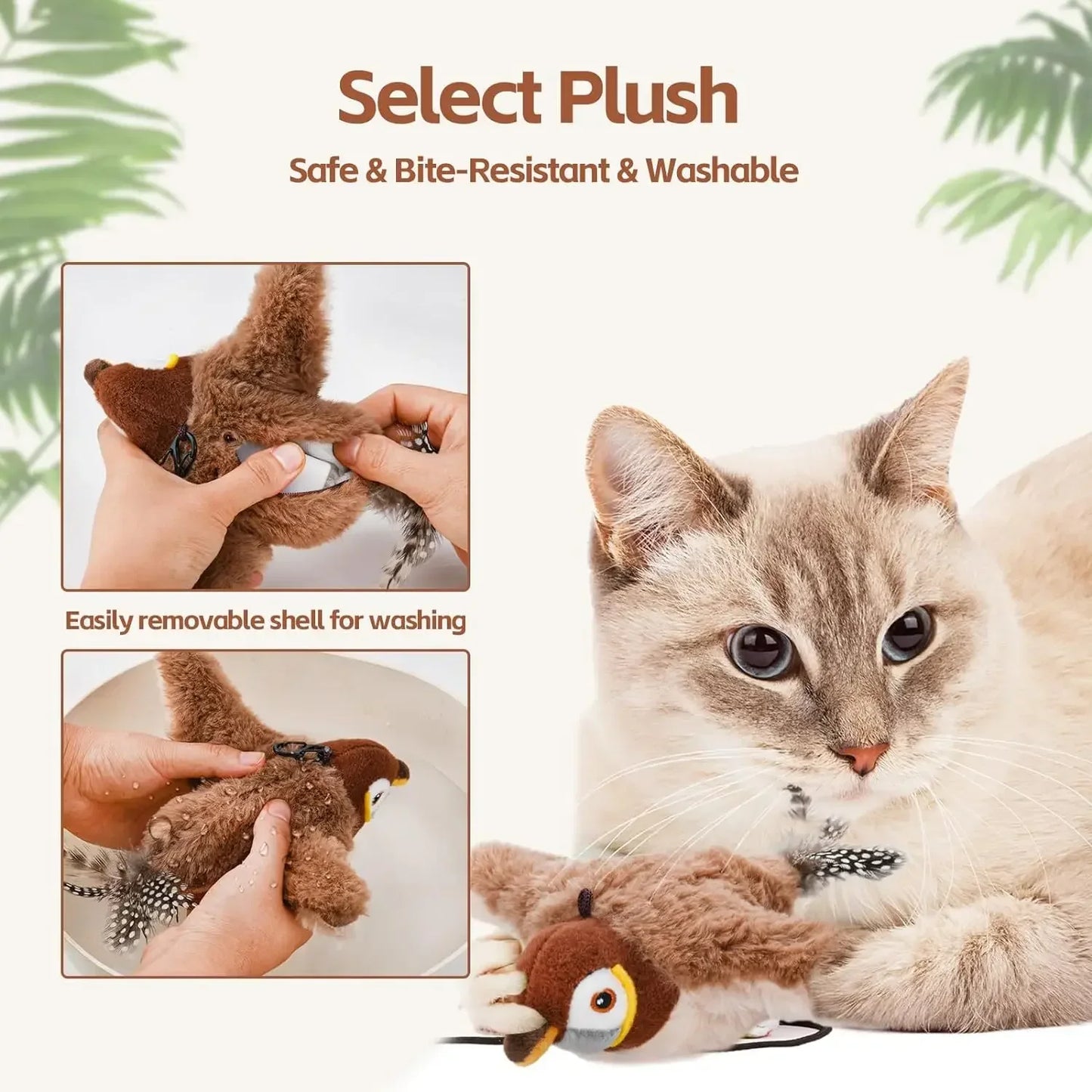 Interactive Cat Toy – Rechargeable Chirping Flapping Bird with Catnip | Touch-Activated Plush Toy for Indoor Cats