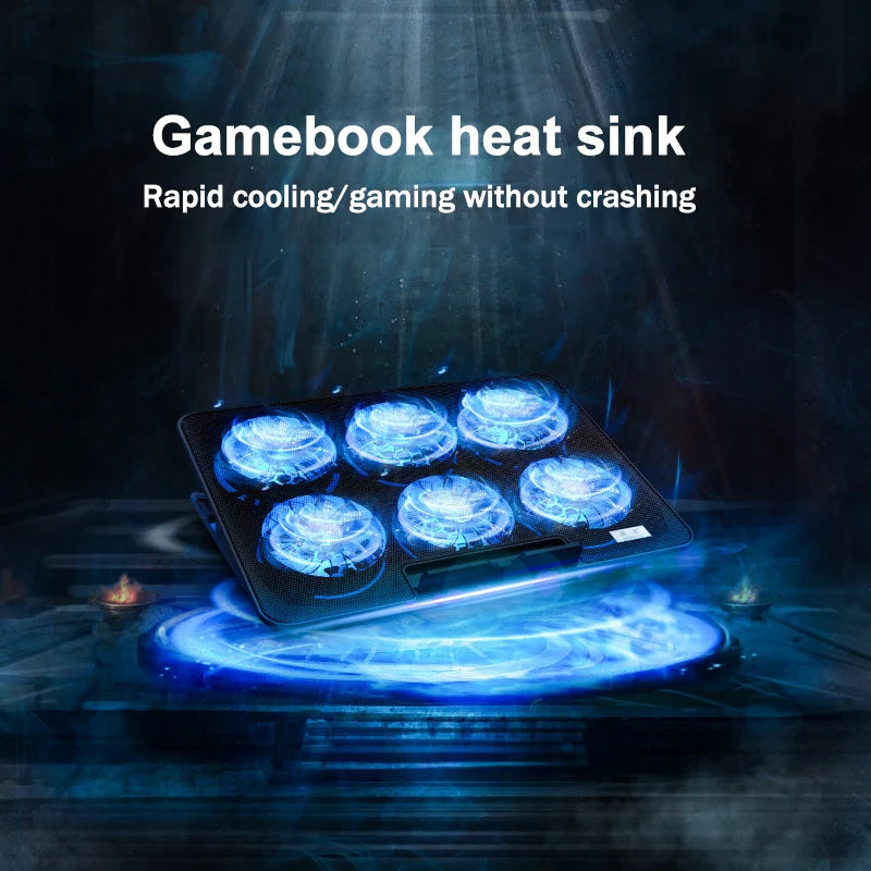 Gaming Laptop Cooling Pad – Large LED Stand with 6 High-Speed Fans (2300–2600 RPM) & Dual USB Ports for 12–18" Laptops