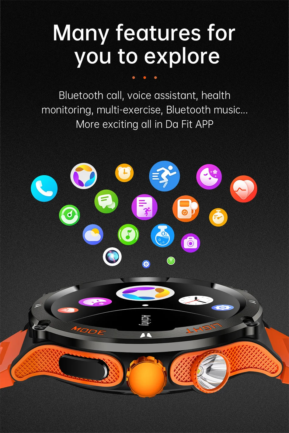 2024 New Outdoor Sport Smartwatch – GPS, Compass, LED Flashlight, 3ATM Waterproof, BT5.3 Call for Huawei & Xiaomi