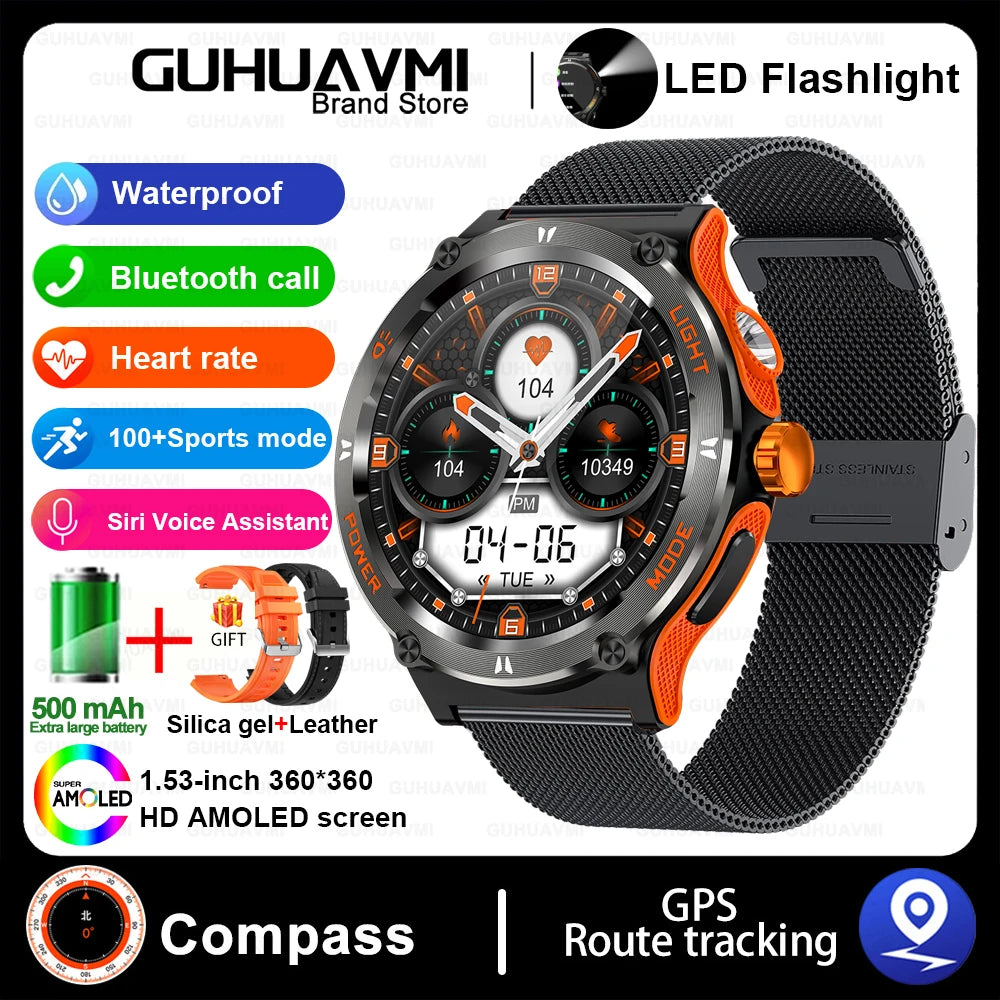 2024 New Outdoor Sport Smartwatch – GPS, Compass, LED Flashlight, 3ATM Waterproof, BT5.3 Call for Huawei & Xiaomi