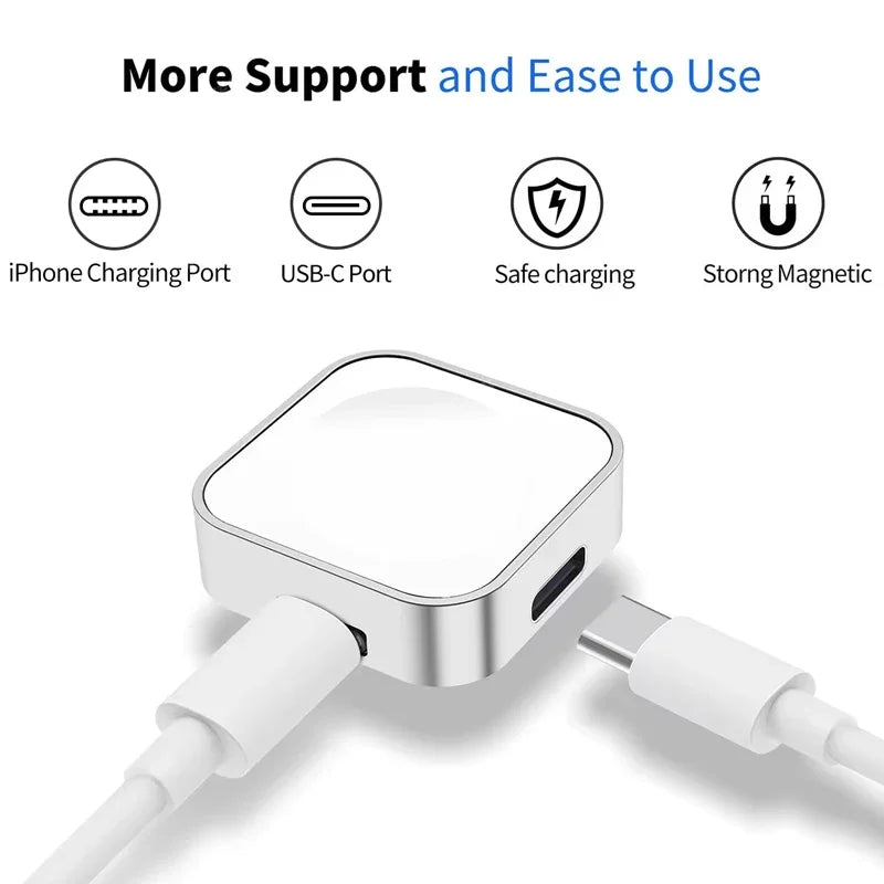 Portable Apple Watch Charger Type-C & Lightning | Wireless Magnetic Fast Charging Dock – Series Ultra 9 8 7 6 SE