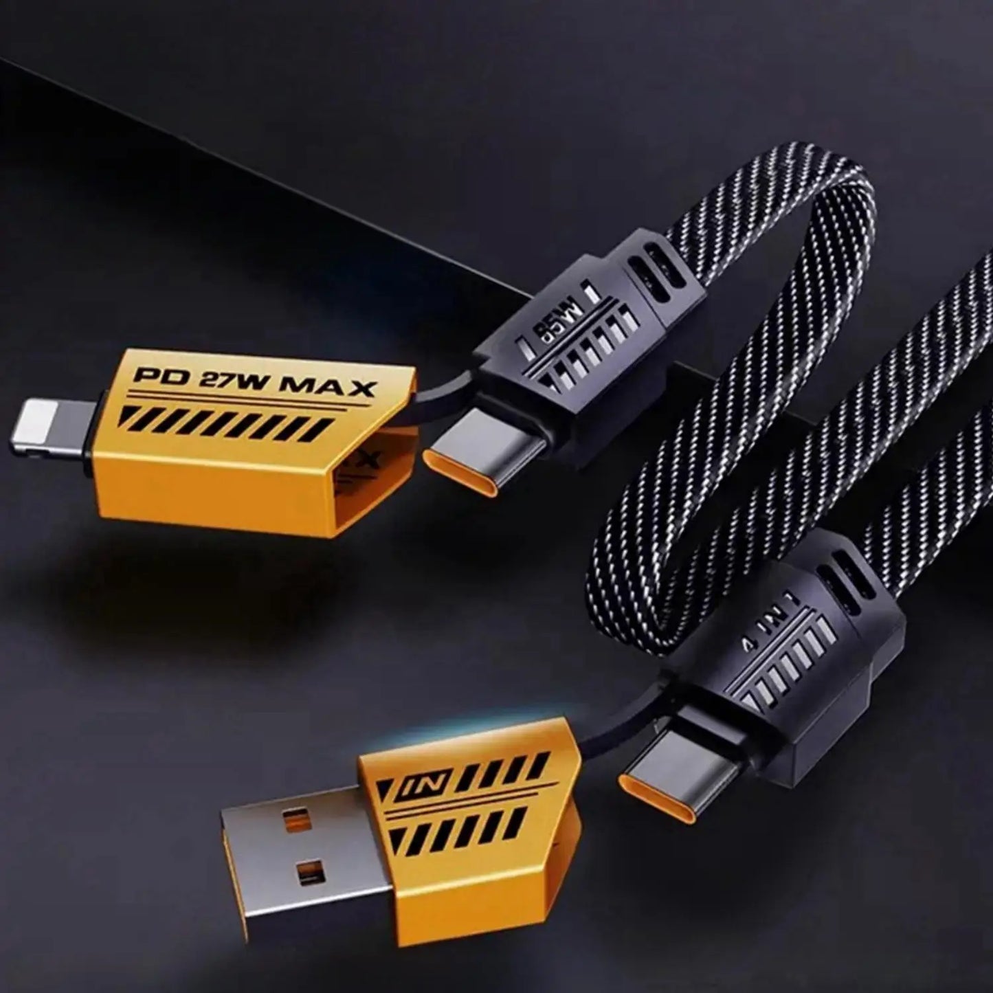 4-in-1 Fast Charging Data Cable | 65W PD & 27W QC | 1M Type-C Multi-Device Charging Cord for Android, iPhone, Tablets, Laptops