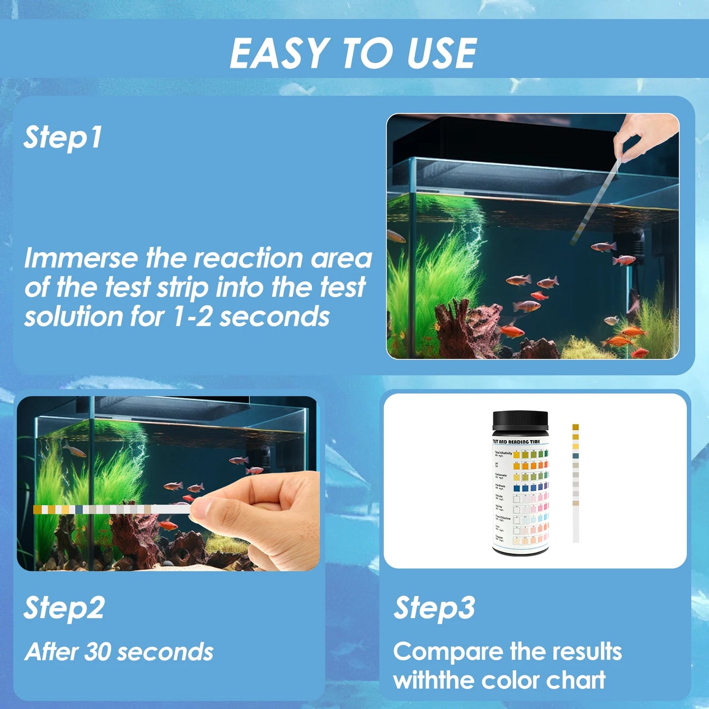 100 Pcs 9-in-1 / 7-in-1 Aquarium Test Kit – Fish Tank Water Quality Monitor with pH Test Strips, Fast & Accurate