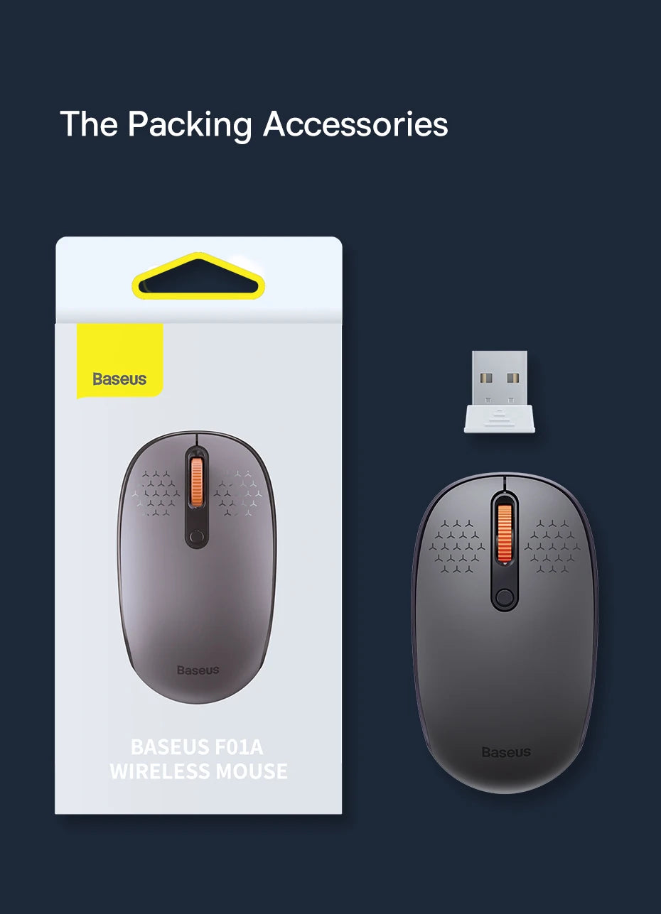 Baseus Wireless Bluetooth Mouse F01B | 3-Mode Connection (2.4G/BT5.0/BT3.0) | Ergonomic, Silent Click | for Laptop, Mac, PC