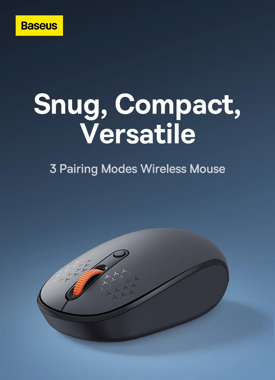 Baseus Wireless Bluetooth Mouse F01B | 3-Mode Connection (2.4G/BT5.0/BT3.0) | Ergonomic, Silent Click | for Laptop, Mac, PC