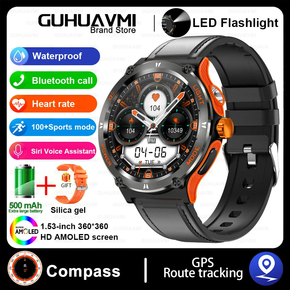 2024 New Outdoor Sport Smartwatch – GPS, Compass, LED Flashlight, 3ATM Waterproof, BT5.3 Call for Huawei & Xiaomi