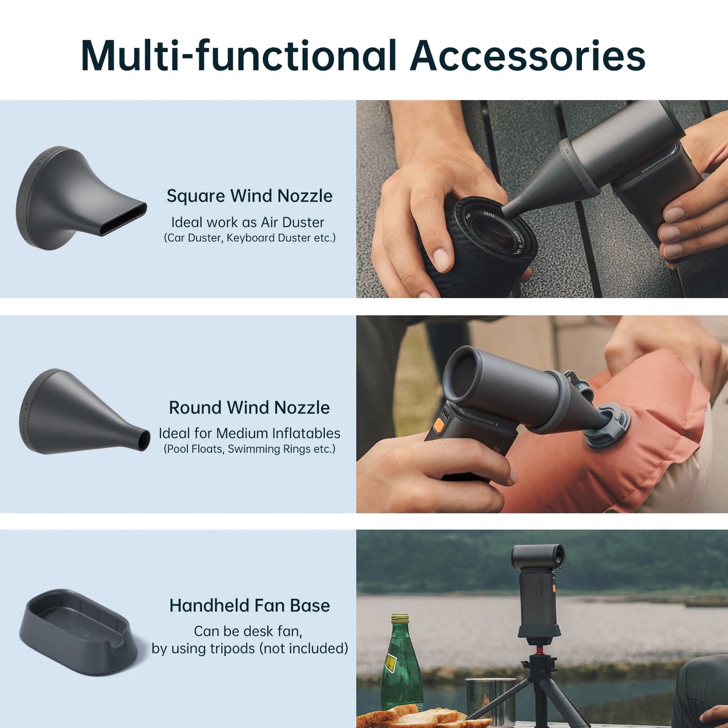 JISULIFE Portable Turbo Handheld Fan – 100 Adjustable Wind Speeds, 9000mAh Rechargeable Battery with LED Display for Outdoor & Camping