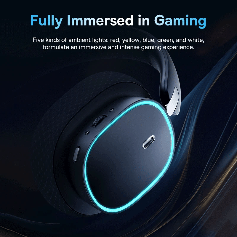 Baseus GH02 Wireless Gaming Headphones with Mic | Bluetooth 5.3, 40mm Drivers, RGB, 2.4G/Wired/BT – 40H Battery, Over-Ear Headset