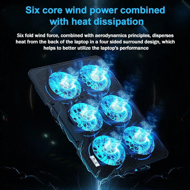 Gaming Laptop Cooling Pad – Large LED Stand with 6 High-Speed Fans (2300–2600 RPM) & Dual USB Ports for 12–18" Laptops