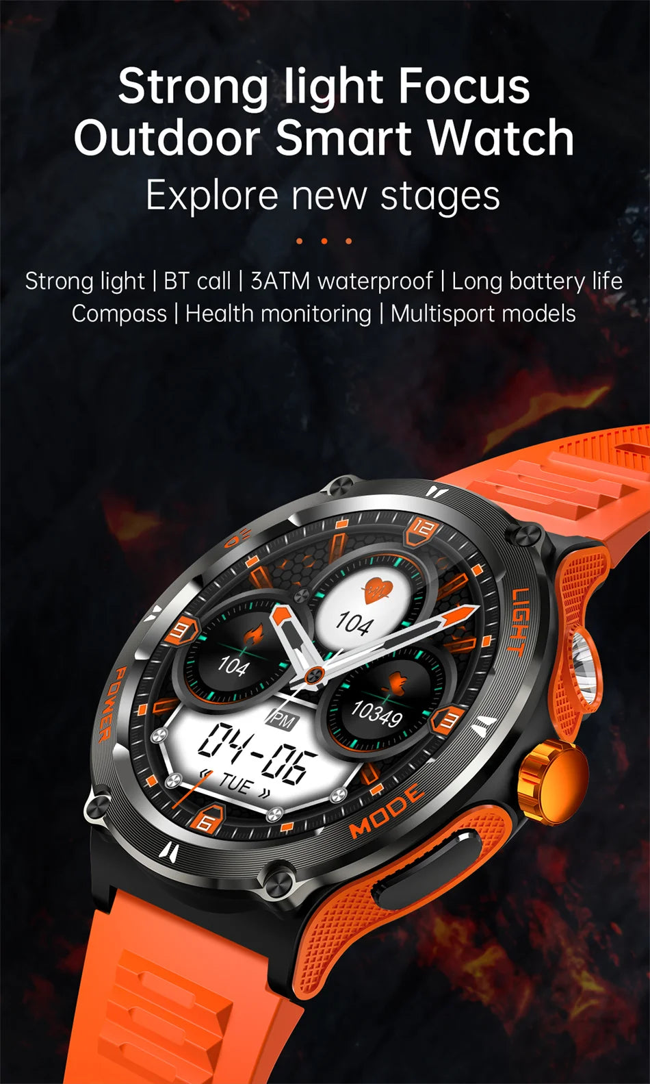 2024 New Outdoor Sport Smartwatch – GPS, Compass, LED Flashlight, 3ATM Waterproof, BT5.3 Call for Huawei & Xiaomi