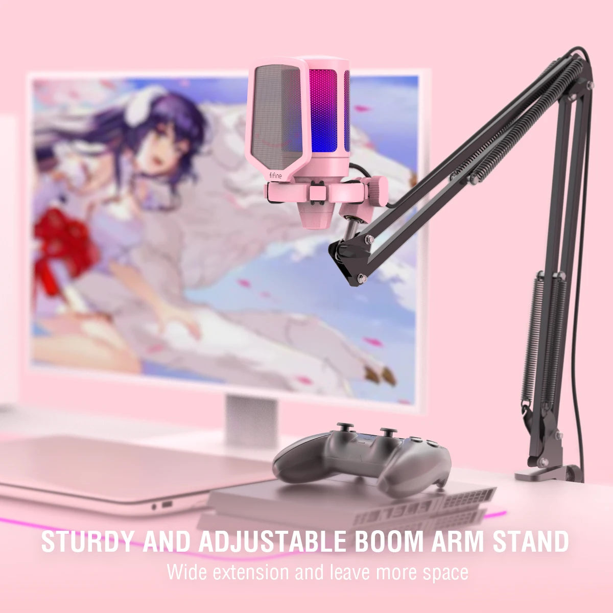 FIFINE A6T USB Gaming Microphone Kit | RGB Condenser Mic with Arm Stand, Mute Button | For Streaming, PS4/PS5, PC, YouTube, Discord