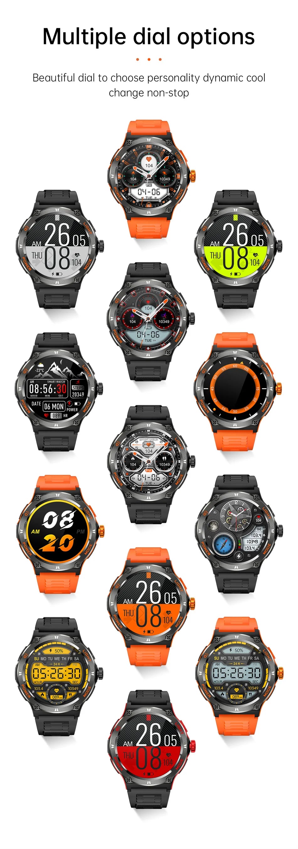 2024 New Outdoor Sport Smartwatch – GPS, Compass, LED Flashlight, 3ATM Waterproof, BT5.3 Call for Huawei & Xiaomi