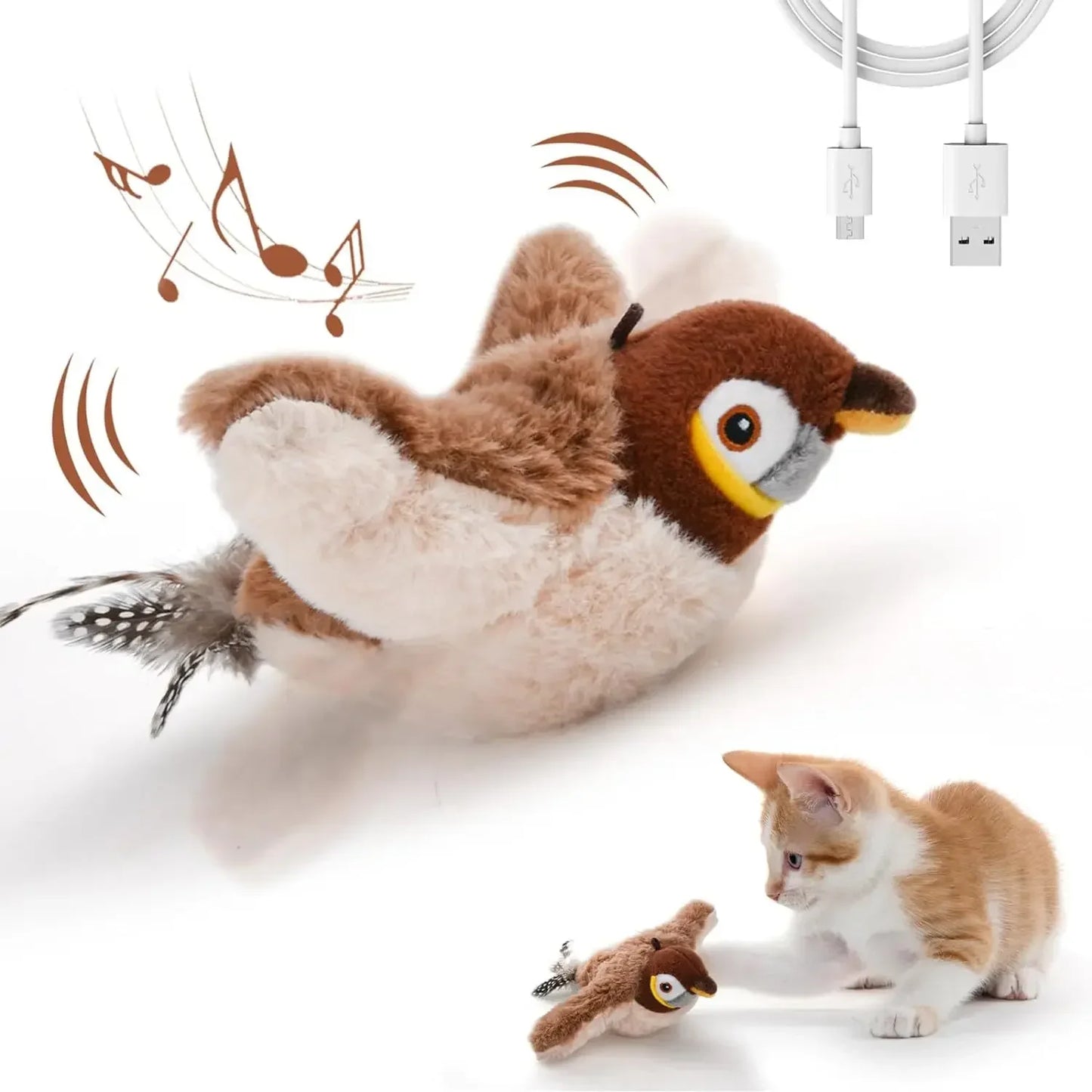 Interactive Cat Toy – Rechargeable Chirping Flapping Bird with Catnip | Touch-Activated Plush Toy for Indoor Cats