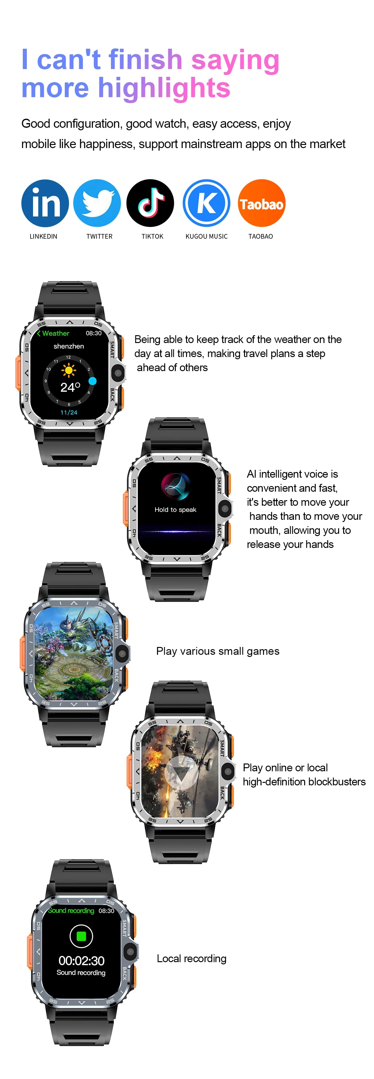 Valdus PGD 4G Android Smart Watch for Men – 64GB ROM, Dual HD Camera, NFC, WiFi, GPS, SIM Support, Fitness & Health Tracker