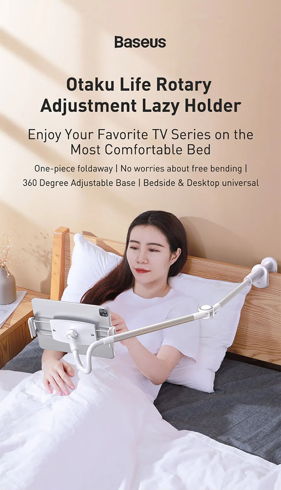 Baseus Universal Flexible Phone Holder – 360° Rotation Long Arm Stand for Bed, Desk, iPhone, iPad, Tablet