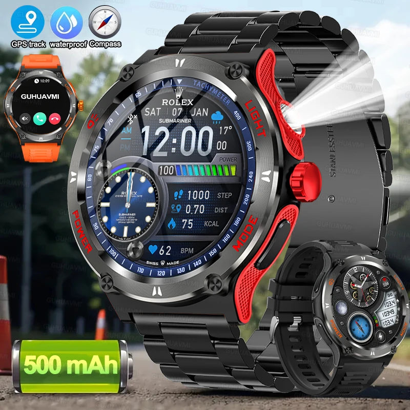 2024 New Outdoor Sport Smartwatch – GPS, Compass, LED Flashlight, 3ATM Waterproof, BT5.3 Call for Huawei & Xiaomi