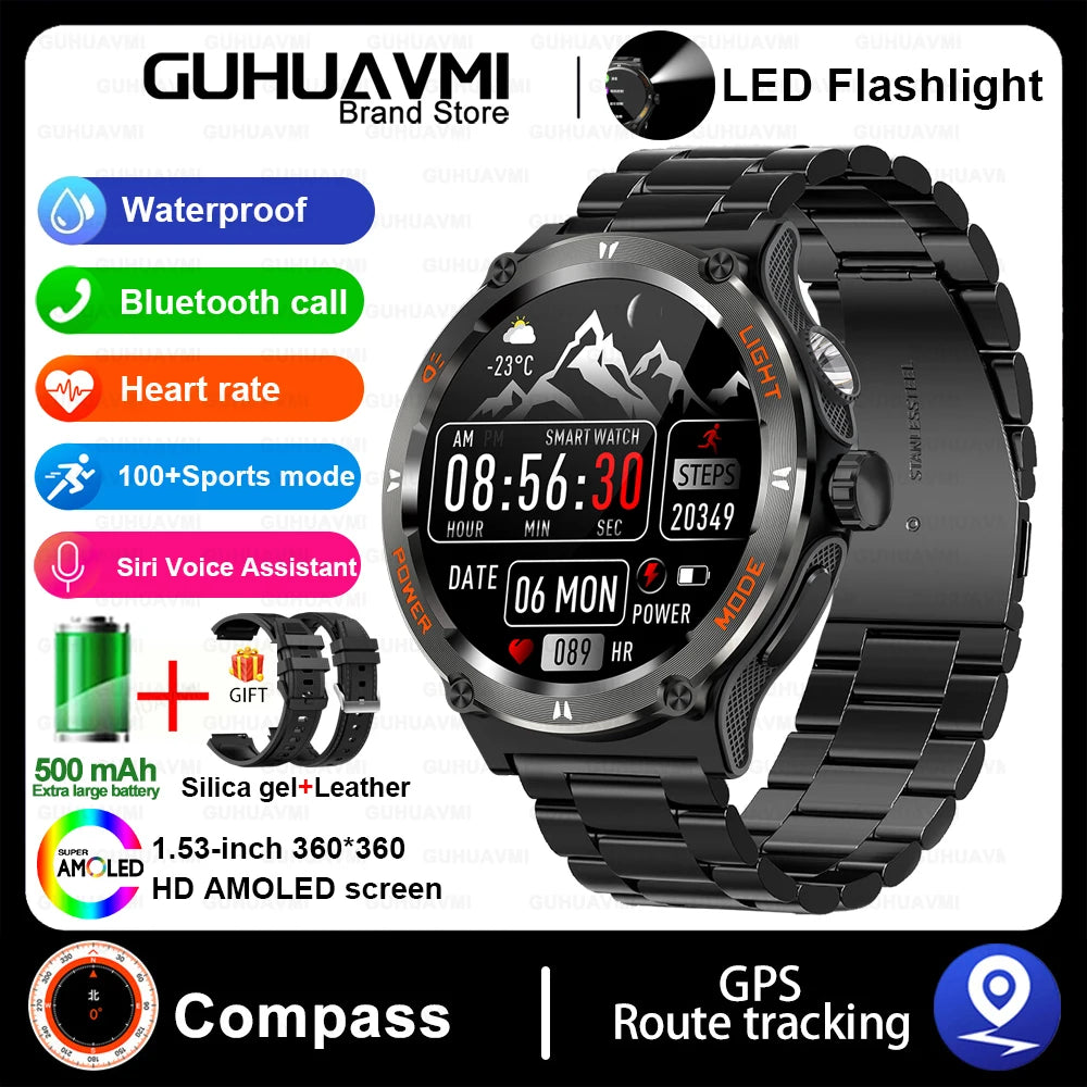 2024 New Outdoor Sport Smartwatch – GPS, Compass, LED Flashlight, 3ATM Waterproof, BT5.3 Call for Huawei & Xiaomi