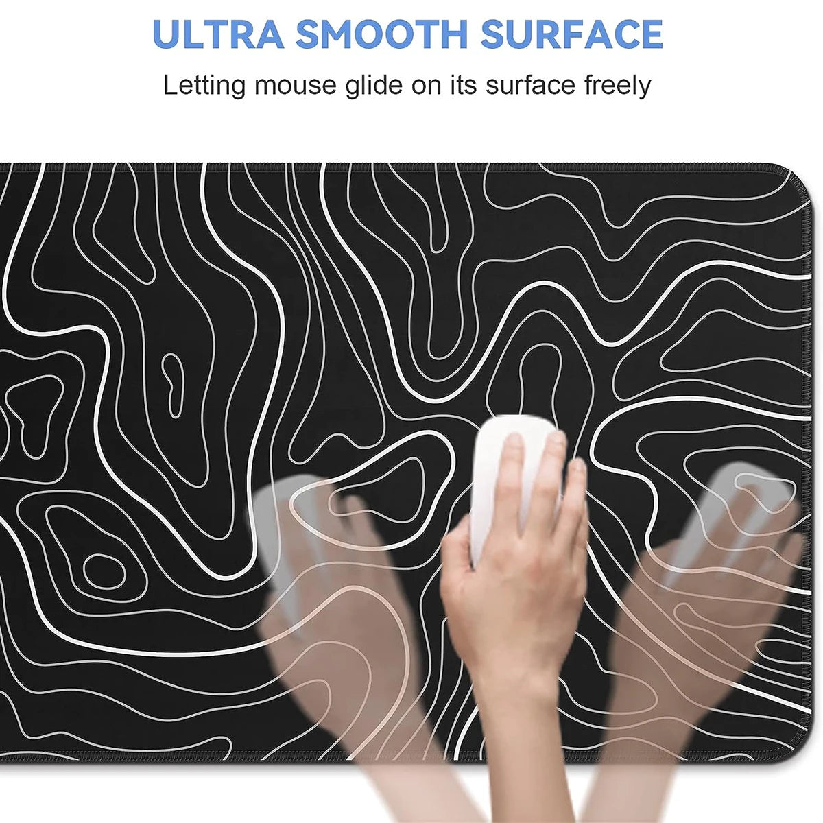Large Gaming Mouse Pad – 31.5 x 11.8in Topographic Black & White Keyboard Pad with Anti-Slip Base