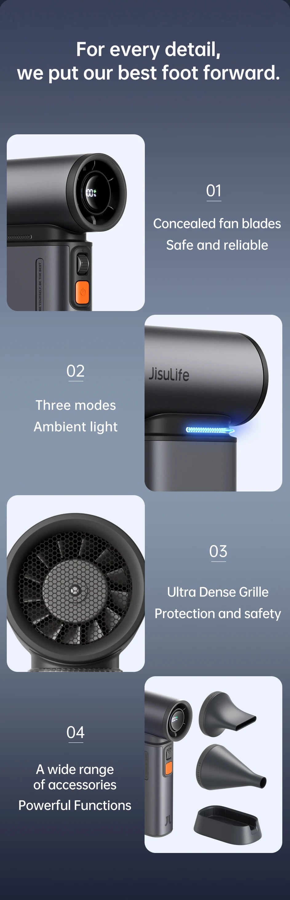 JISULIFE Portable Turbo Handheld Fan – 100 Adjustable Wind Speeds, 9000mAh Rechargeable Battery with LED Display for Outdoor & Camping