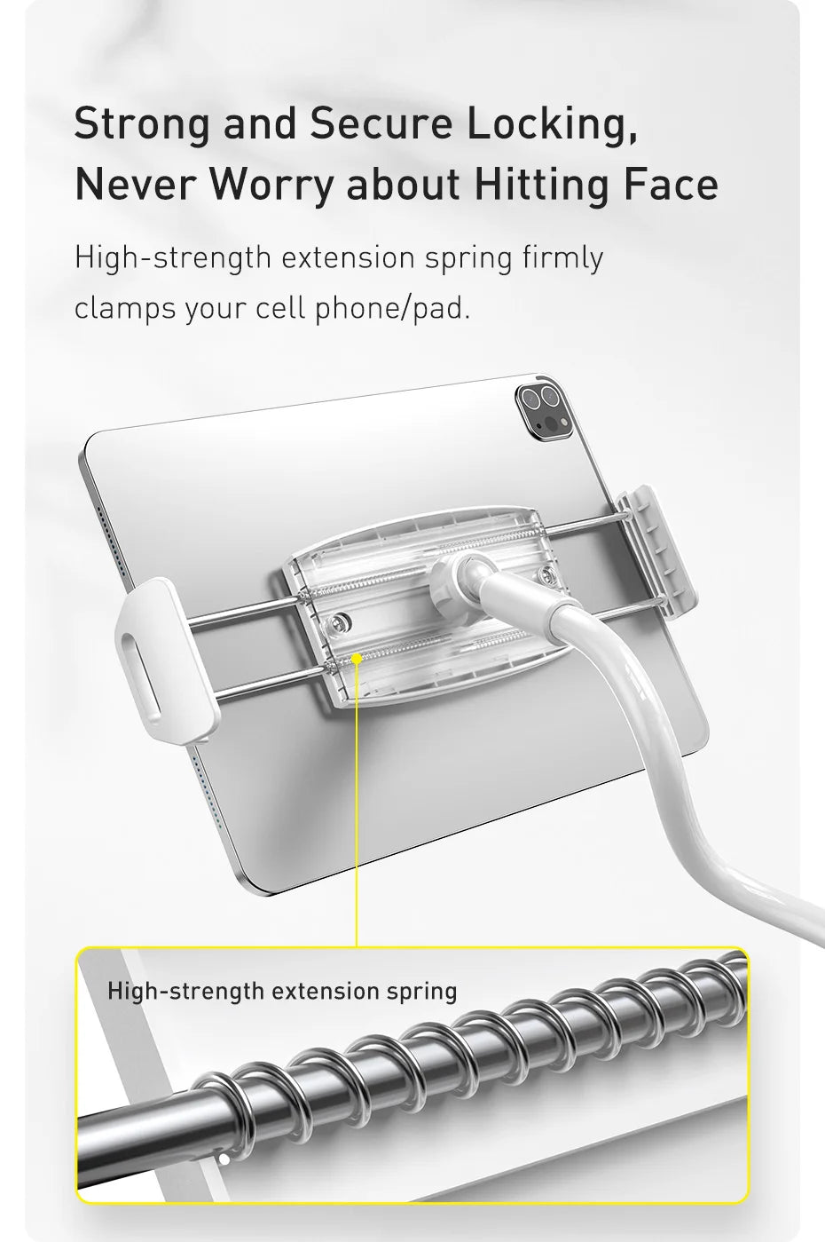 Baseus Universal Flexible Phone Holder – 360° Rotation Long Arm Stand for Bed, Desk, iPhone, iPad, Tablet