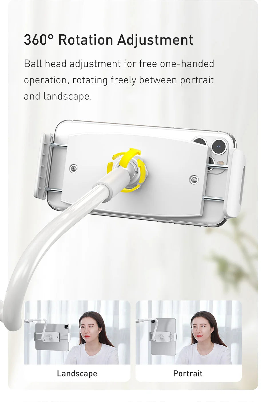 Baseus Universal Flexible Phone Holder – 360° Rotation Long Arm Stand for Bed, Desk, iPhone, iPad, Tablet