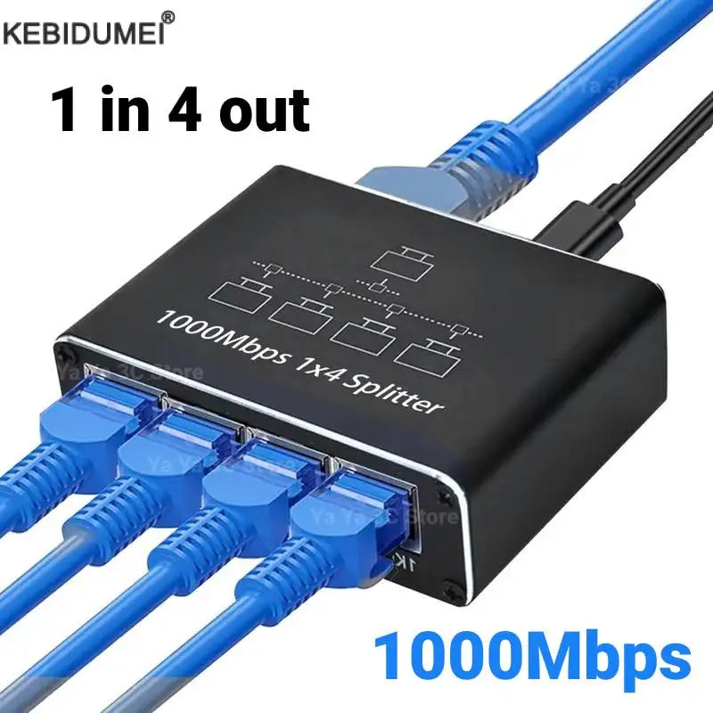 1000Mbps Ethernet Splitter – 1-in-4-Out RJ45 LAN Adapter Cat6 Gigabit Network Switch for PC, Laptop, TV Box & Router
