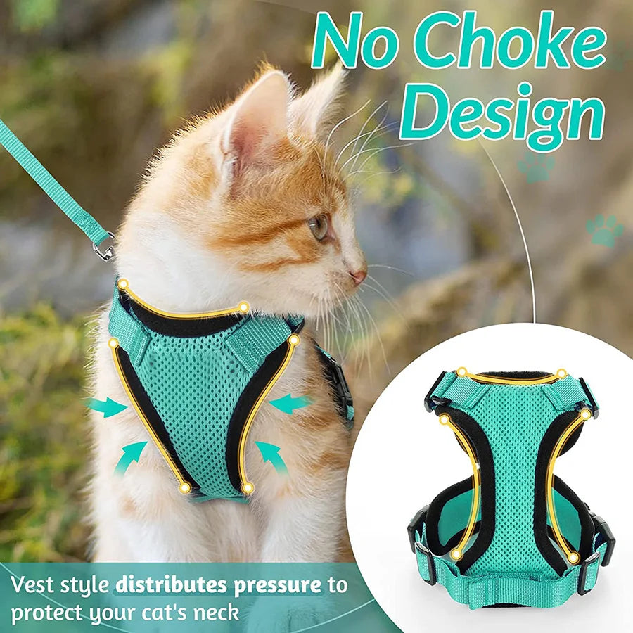 Cat Harness & Leash Set – Escape-Proof Soft Adjustable Vest Harness for Easy Walking & Control
