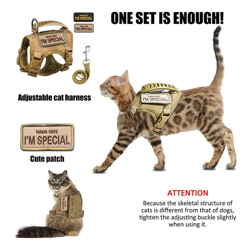 Escape-Proof Cat & Small Dog Harness Set – Adjustable Tactical Harness with Leash & Control Handle