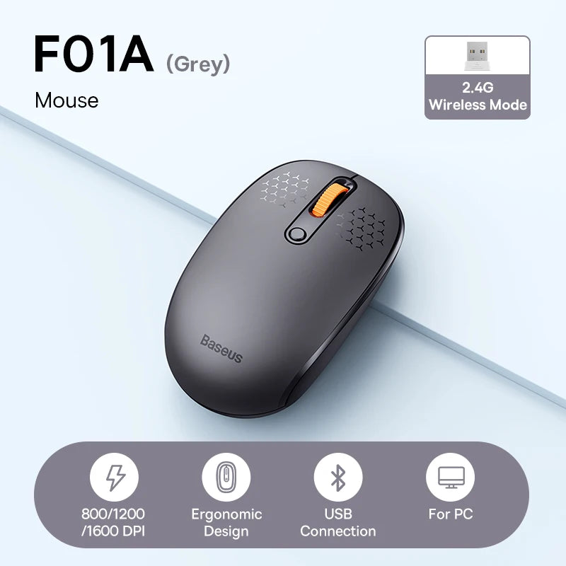 Baseus Wireless Bluetooth Mouse F01B | 3-Mode Connection (2.4G/BT5.0/BT3.0) | Ergonomic, Silent Click | for Laptop, Mac, PC