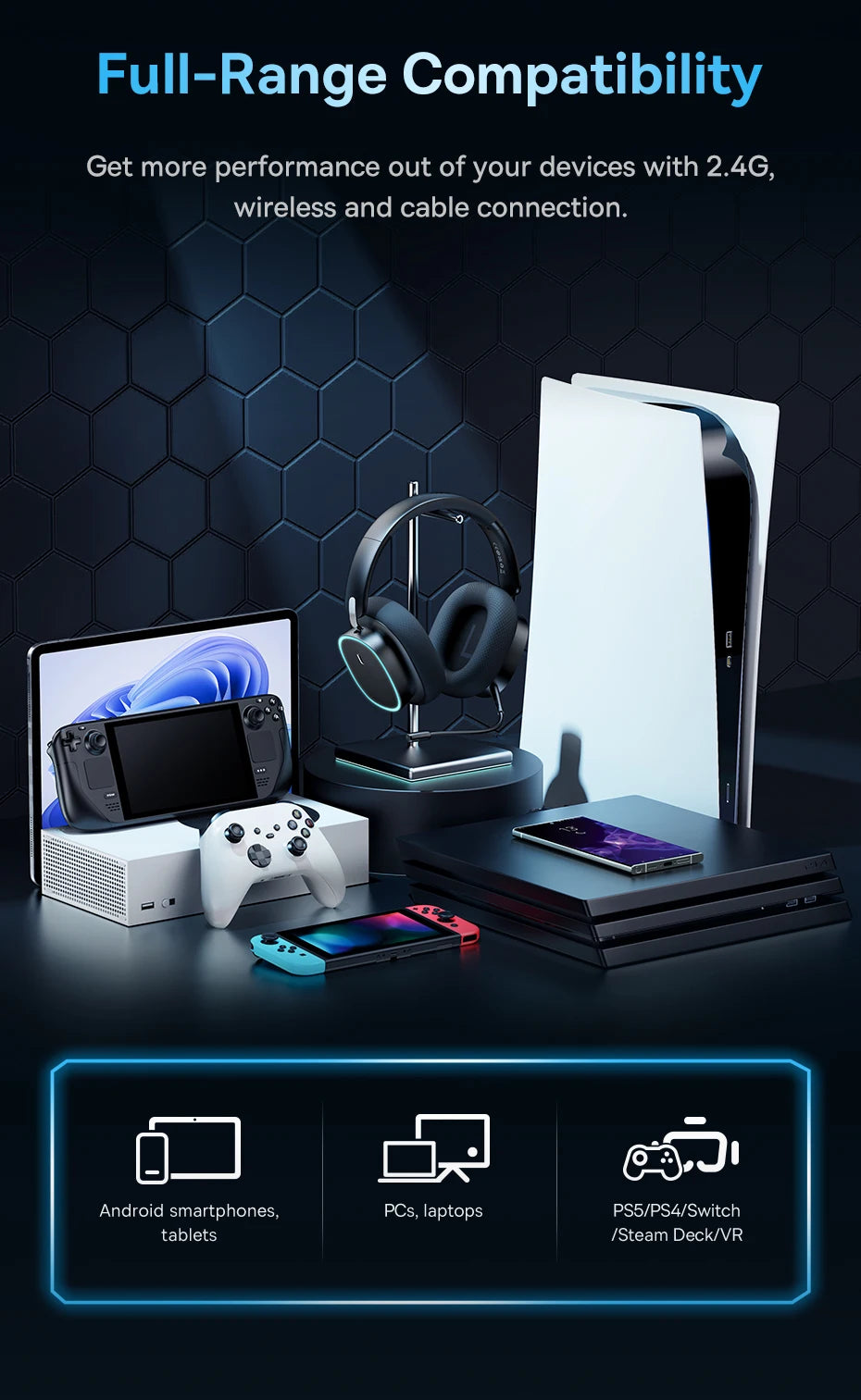 Baseus GH02 Wireless Gaming Headphones with Mic | Bluetooth 5.3, 40mm Drivers, RGB, 2.4G/Wired/BT – 40H Battery, Over-Ear Headset