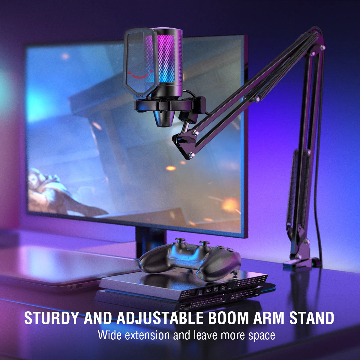 FIFINE A6T USB Gaming Microphone Kit | RGB Condenser Mic with Arm Stand, Mute Button | For Streaming, PS4/PS5, PC, YouTube, Discord