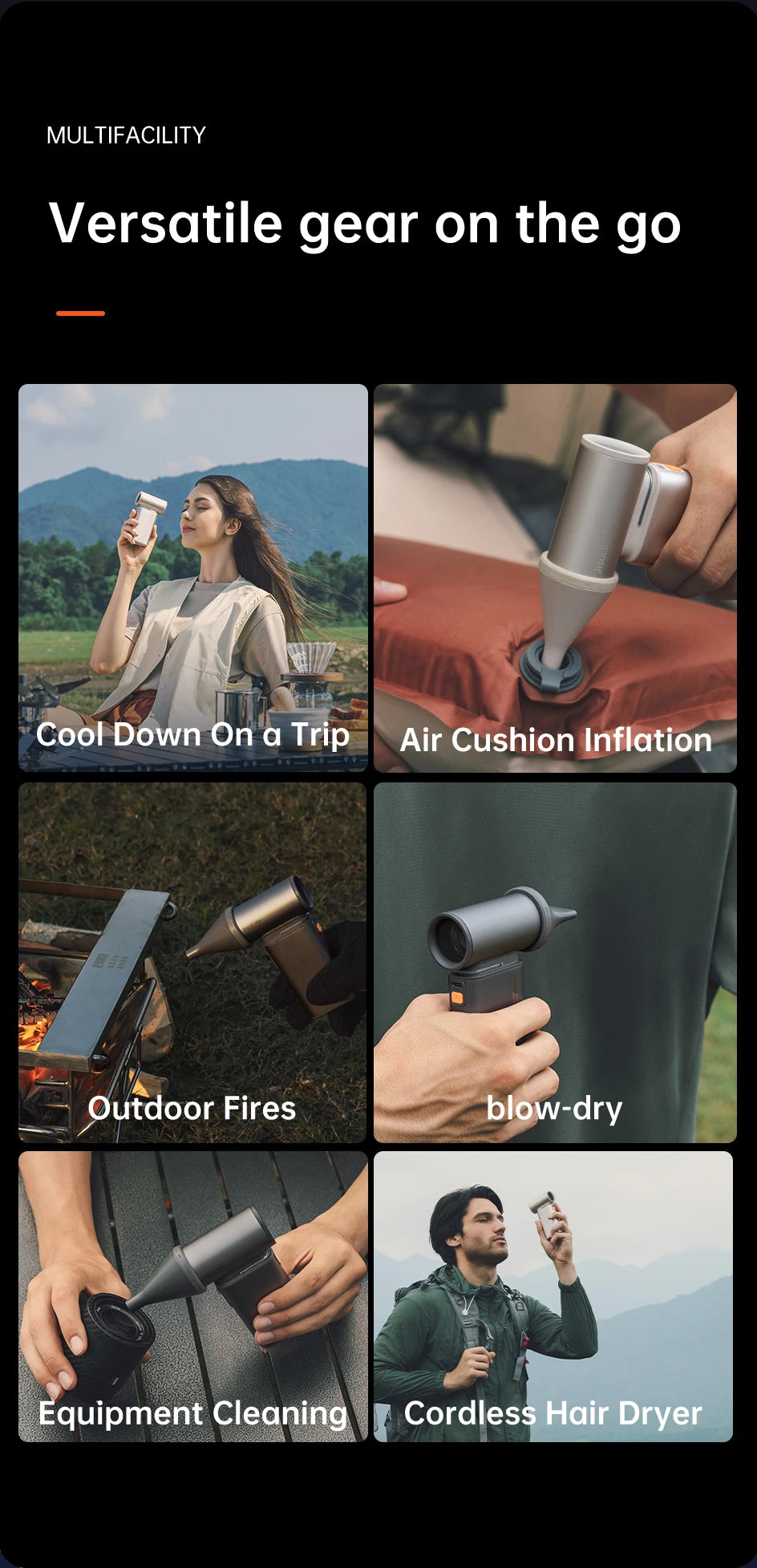 JISULIFE Portable Turbo Handheld Fan – 100 Adjustable Wind Speeds, 9000mAh Rechargeable Battery with LED Display for Outdoor & Camping