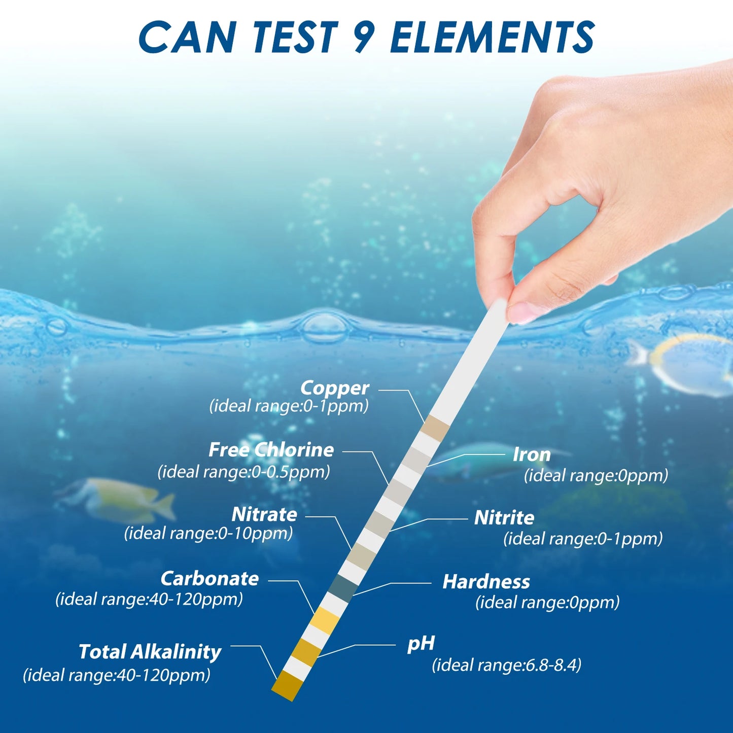 100 Pcs 9-in-1 / 7-in-1 Aquarium Test Kit – Fish Tank Water Quality Monitor with pH Test Strips, Fast & Accurate