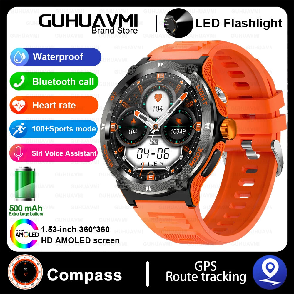 2024 New Outdoor Sport Smartwatch – GPS, Compass, LED Flashlight, 3ATM Waterproof, BT5.3 Call for Huawei & Xiaomi