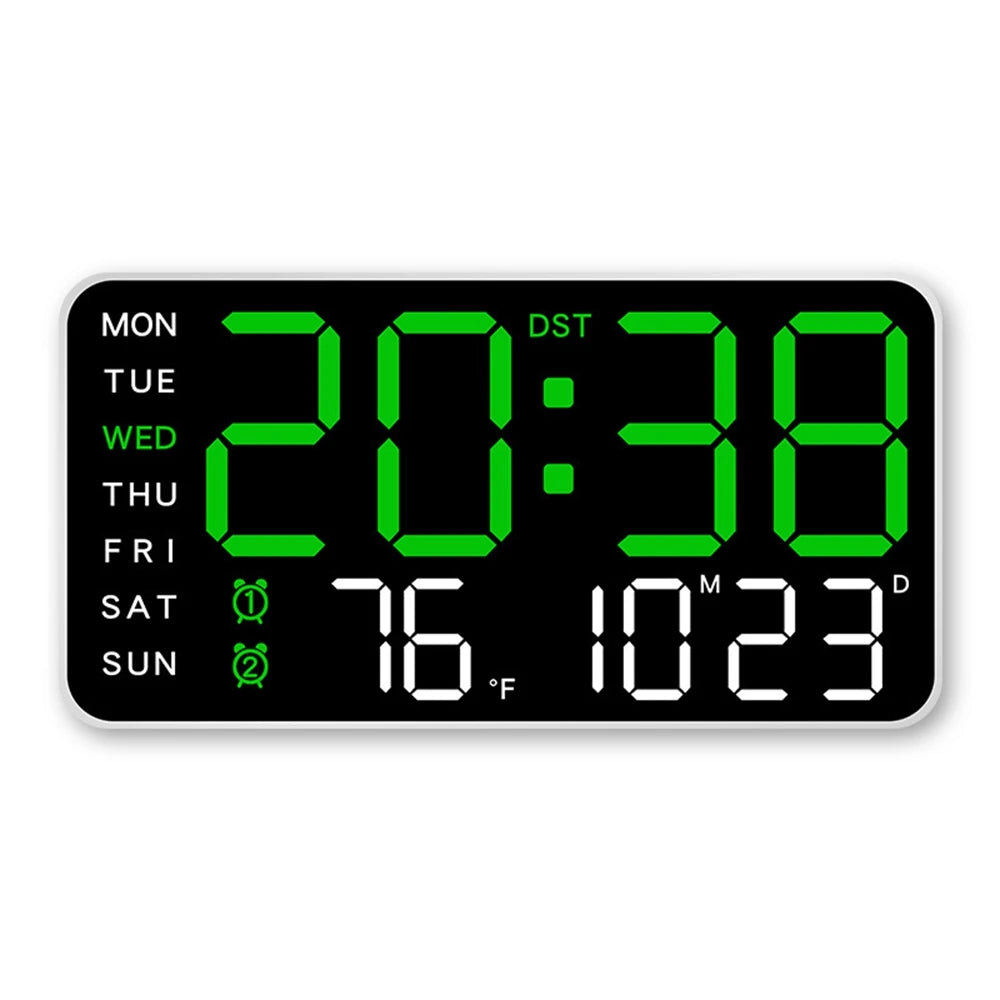 LED Digital Wall Clock – Temperature, Date & Week Display with Alarm, Voice Control & Adjustable Brightness