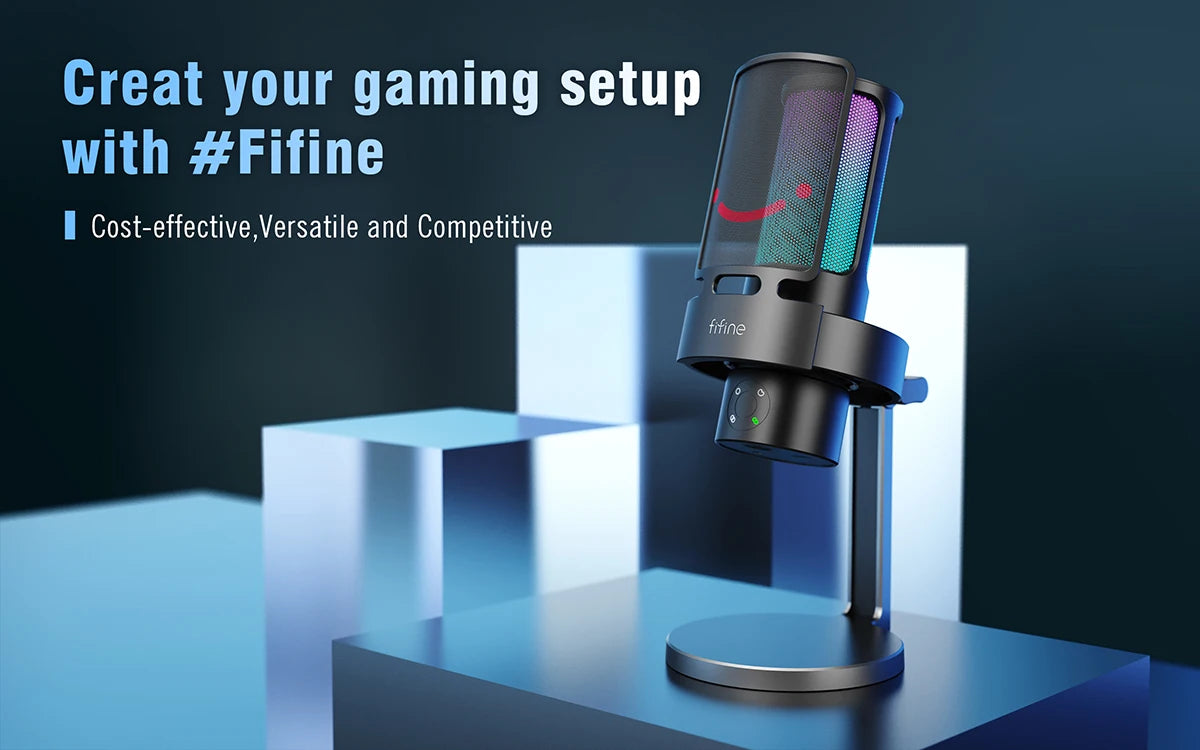 FIFINE AmpliGame A8 PLUS USB Microphone – RGB Lighting, 4 Polar Patterns, Gain Control, Live Monitoring, Mute Touch